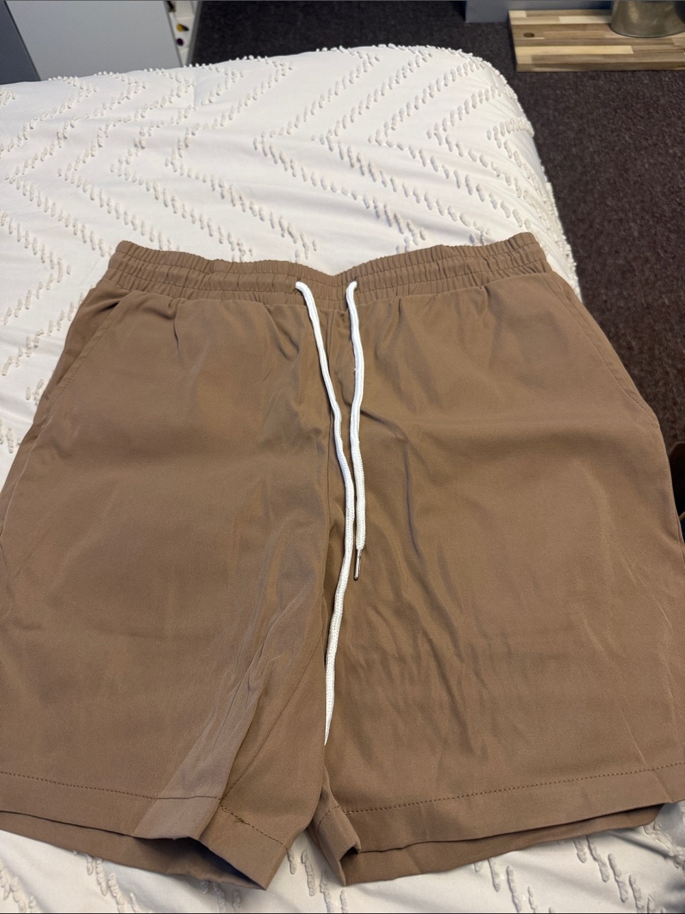 Men's Tan Elastic-Waist Drawstring Shorts